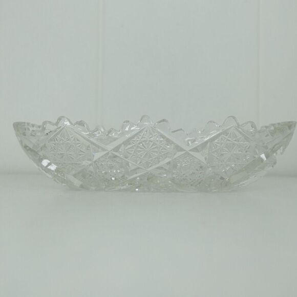 Vintage American Brilliant Cut Glass Pinwheel Hobstar Celery  American Brilliant Cut Glass Pinwheel Hobstar Celery Relish Dish Sawtooth Edge